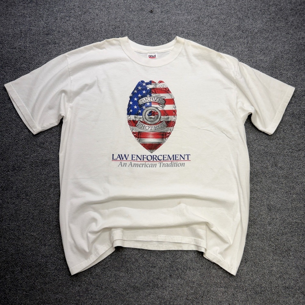 Anvil Law Enforcement Serve & Protect American Flag Graphic T-Shirt White XL